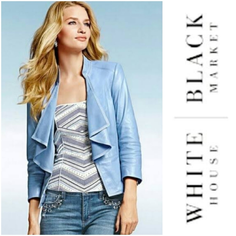WHBM 3/4 Sleeve Light Blue Leather Jacket - XXS/00